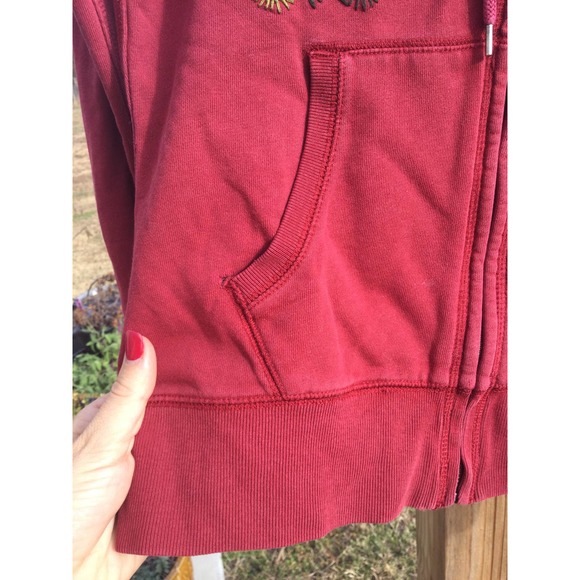 Vintage Lucky Brand womens zip up hoodie sweatshirt M embroidered red Y2K crane - Picture 5 of 12